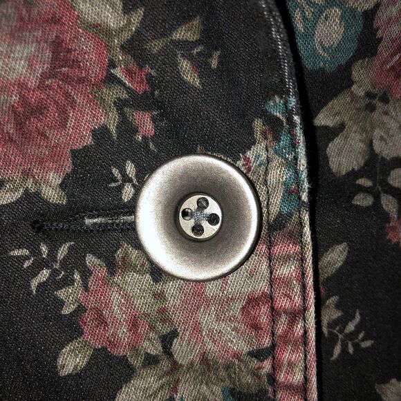 Free People Floral Denim Crop Dark Denim Jacket Size 2 - Picture 5 of 9